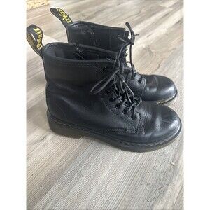 Dr Martens Girls Combat Boots Youth Size 3 Black Lace Up with Zipper